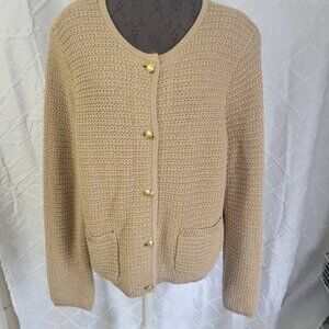 Talbots Gold Crochet Knit Cardigan Sweater W/ Gold Buttons & Pockets 1x